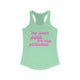 Pickleball women's racerback tank top with a pink script We Wear Pink and Play Pickleball text design