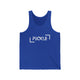 True Royal unisex pickleball tank top with white PICKLE wordmark inside bracket marks