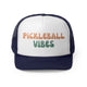 Navy trucker cap with "PICKLEBALL VIBES" retro bubble text