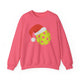 Christmas Pickleball Crewneck Sweatshirt - Yellow Pickleball Ball Wearing a Santa Hat