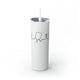 White skinny tumbler with straw and a heartbeat-line illustration incorporating a paddle and pickleball