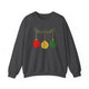Dark heather crewneck sweatshirt with pickleballs styled as Christmas ornaments hanging from a holly branch