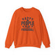 Pickleball sweatshirt with bold stacked "HAPPY PEOPLE PLAY PICKLEBALL" text and crossed paddles graphic