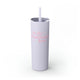 Glitter Lilac skinny tumbler with straw and "In My Pickleball Era" bubble text with sparkles