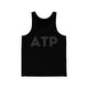 Black pickleball tank top with a tonal black ATP text design