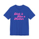 True royal blue pickleball t-shirt with a pink script Dink it Like a Mother text design