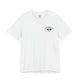 White t-shirt with a small black PICKLEBALLER chest logo featuring crossed paddles
