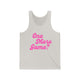 Pickleball tank top with a pink script One More Game text design