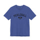 Heather true royal t-shirt with an arched PICKLEBALL text design over crossed paddles