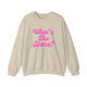Pickleball crewneck sweatshirt with a pink script What's the Score text design