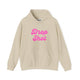 Sand pickleball hoodie with a pink script Drop Shot text design