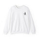 Pickleball sweatshirt with a small silhouette of a person swinging a pickleball paddle on the chest