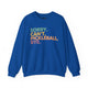 Royal blue crewneck sweatshirt with a colorful Sorry. Can't. Pickleball. Bye. text design