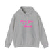 Sport grey pickleball hoodie with a pink script Meet You on the Court text design