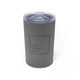 Grey vacuum insulated tumbler with a "DINK DRINK DINK" wordmark in a bordered box