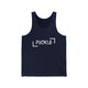 Navy unisex pickleball tank top with white PICKLE wordmark inside bracket marks