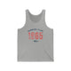 Athletic Heather unisex pickleball tank top with colorful "1965" numerals over a "PICKLEBALL" wordmark