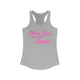 Pickleball women's racerback tank top with a pink script Meet You on the Court text design