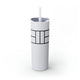 Glitter Iceberg skinny tumbler with straw and a line-art illustration of a pickleball court