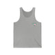 Athletic heather tank top with a small PICKLEBALLER chest logo featuring crossed pickleball paddles