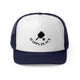 Navy trucker cap with "Happy Place" text with a paddle and ball icon