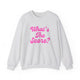 Ash pickleball crewneck sweatshirt with a pink script What's the Score text design