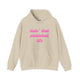 Sand pickleball hoodie with a pink script Livin' That Pickleball Life text design