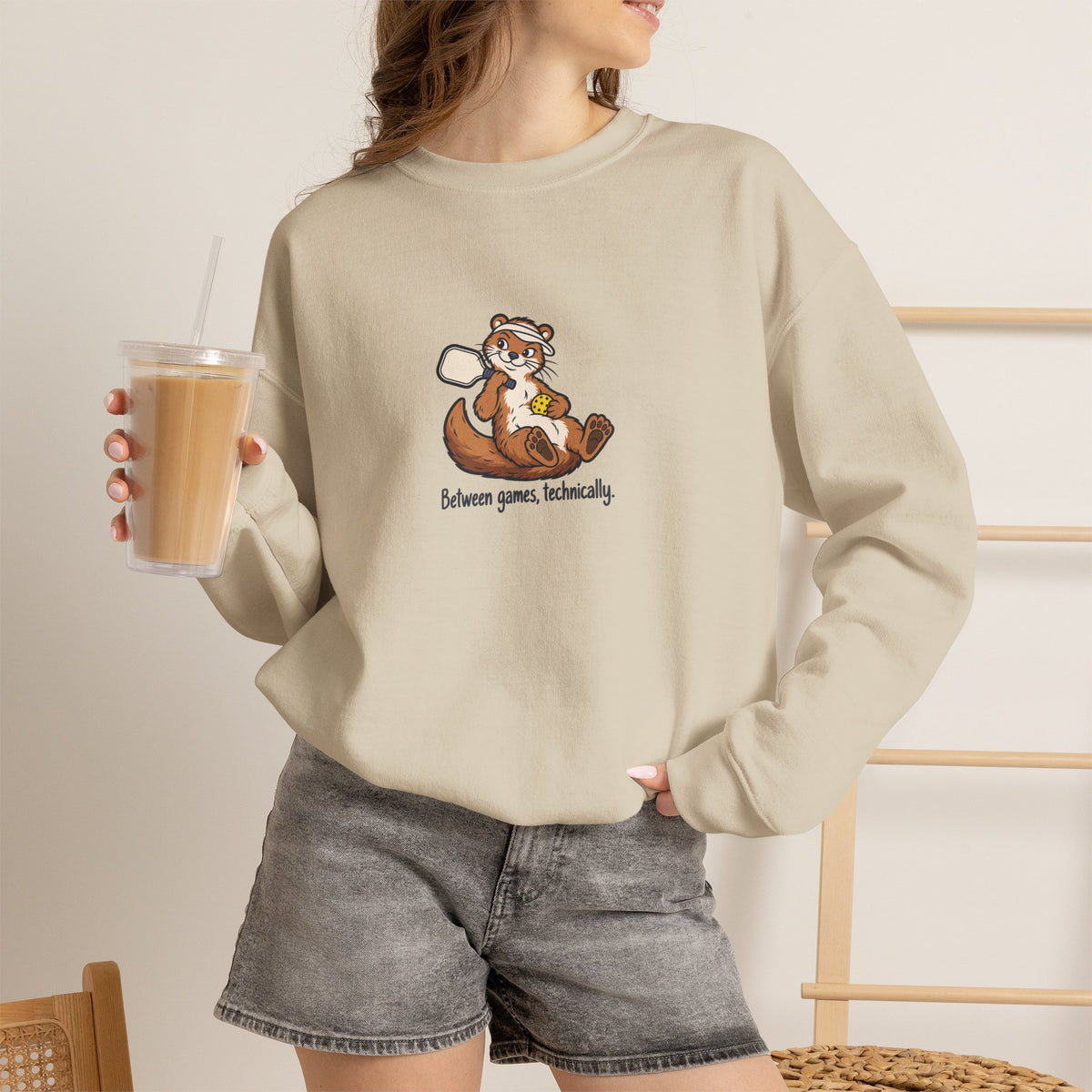 Otter pickleball crewneck sweatshirt, Between Games, Technically