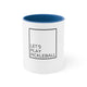 White mug with a Blue accent and "LET'S PLAY PICKLEBALL" text in a bordered box