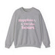 Sport Grey pickleball sweatshirt with retro script text "Happiest On the Court" and sparkle accents