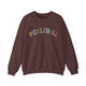 Heather dark maroon crewneck sweatshirt with a colorful arched PICKLEBALL text design
