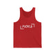 Red TriBlend unisex pickleball tank top with white PICKLE wordmark inside bracket marks