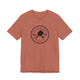 Heather Clay pickleball t-shirt with a circular Pickleball Bainbridge Island badge logo