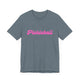 Heather slate pickleball t-shirt with a pink script Pickleball text design