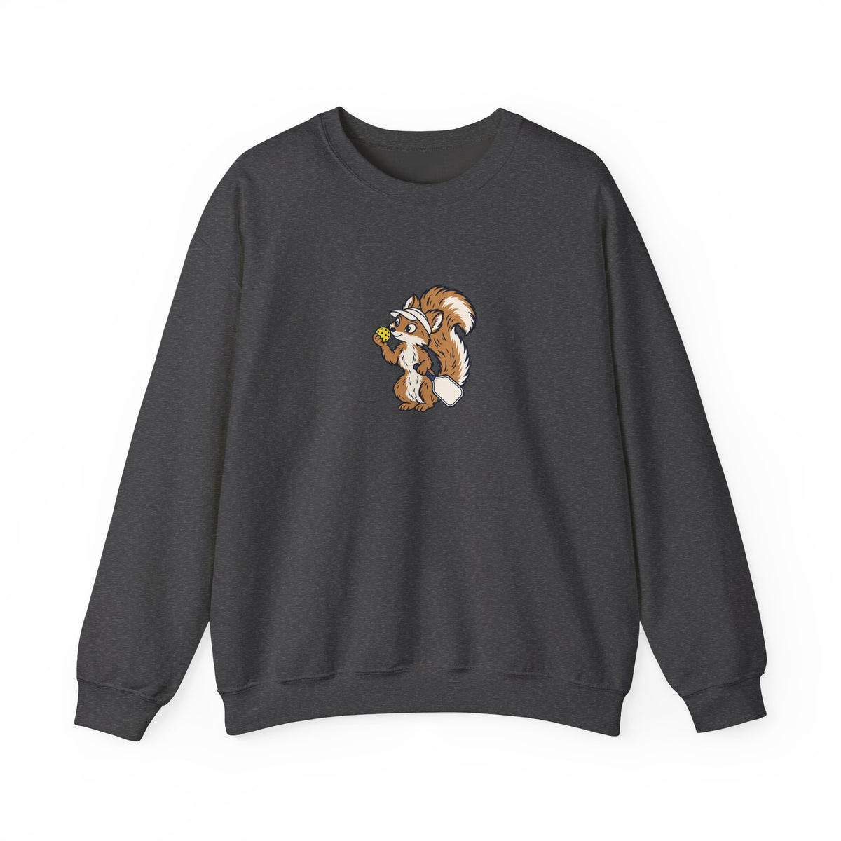 Squirrel pickleball crewneck sweatshirt in Dark Heather