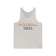 White fleck triblend tank top with retro Pickleball Vibes text design in peach and sage