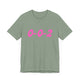 Sage pickleball t-shirt with a pink script 0-0-2 text design