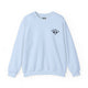 Light blue crewneck sweatshirt with a small PICKLEBALLER chest logo featuring crossed paddles