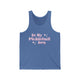 Blue TriBlend unisex pickleball tank top with pink retro-style text "In My Pickleball Era" and sparkle accents