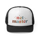 Black trucker cap with "net master" retro text with stars