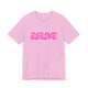 Heather bubble gum pickleball t-shirt with a pink retro bubble ERNE text design