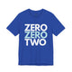 T-shirt with a stacked ZERO ZERO TWO text design