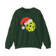 Christmas Pickleball Crewneck Sweatshirt - Yellow Pickleball Ball Wearing a Santa Hat