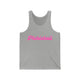 Athletic heather pickleball tank top with a pink script Pickleball text design