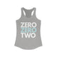 Heather grey racerback tank top with ZERO ZERO TWO text design