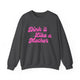 Dark heather pickleball sweatshirt with a pink script Dink it Like a Mother text design