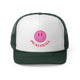 Dark Green trucker cap with a pink smiley face with "PICKLEBALL" script text below