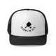 Black trucker cap with "Happy Place" text with a paddle and ball icon