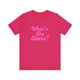 Fuchsia pickleball t-shirt with a pink script What's the Score text design