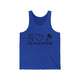 True Royal unisex pickleball tank top with peace sign, heart, and pickleball paddle icons above "Peace, Love, Pickleball" text
